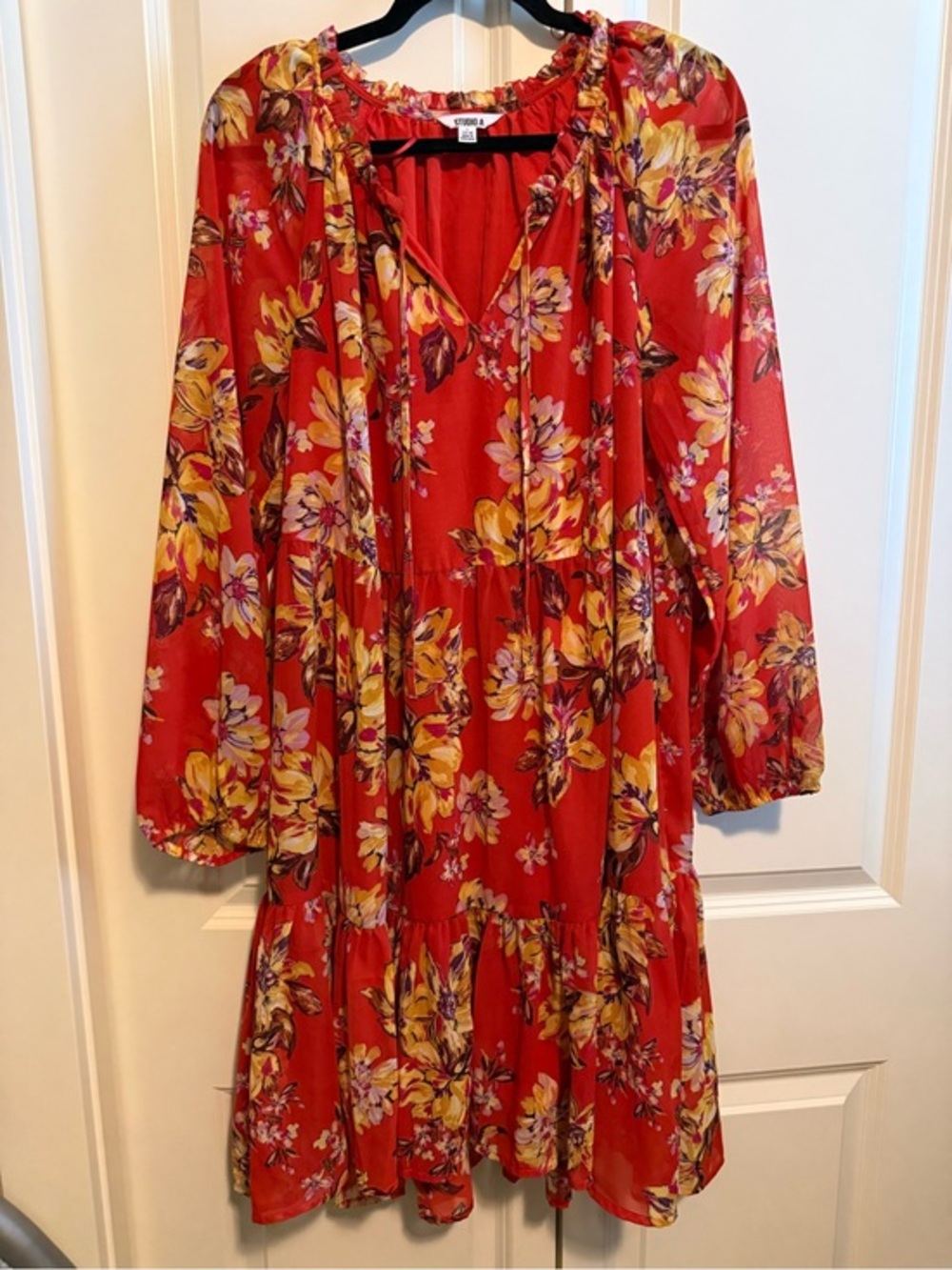 Studio B Orange Floral Peasant Dress